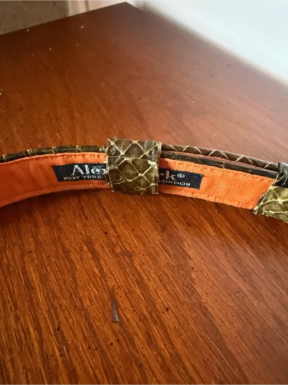 VTG Alexis Kirk Snakeskin Modernist Hook Belt W/Original Dust Bag Rare 80s
